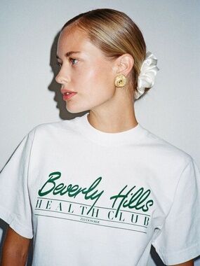 Beverly Hills Health Club BHHC White Zizi Donohoe Activewear T-Shirt Size L